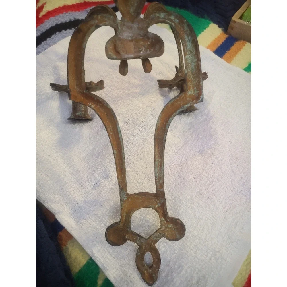 Vintage Cast Metal Double Candle Wall Sconce Ornate Verdigris Patina Rustic